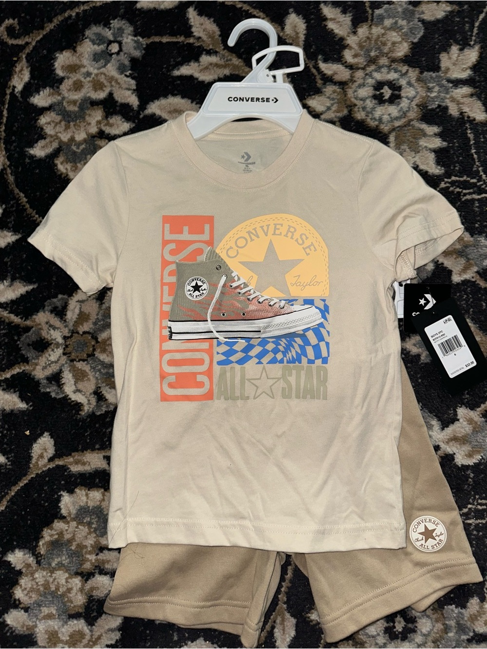Converse Kids Beige Graphic All Star Tee with Multi-Color Print
